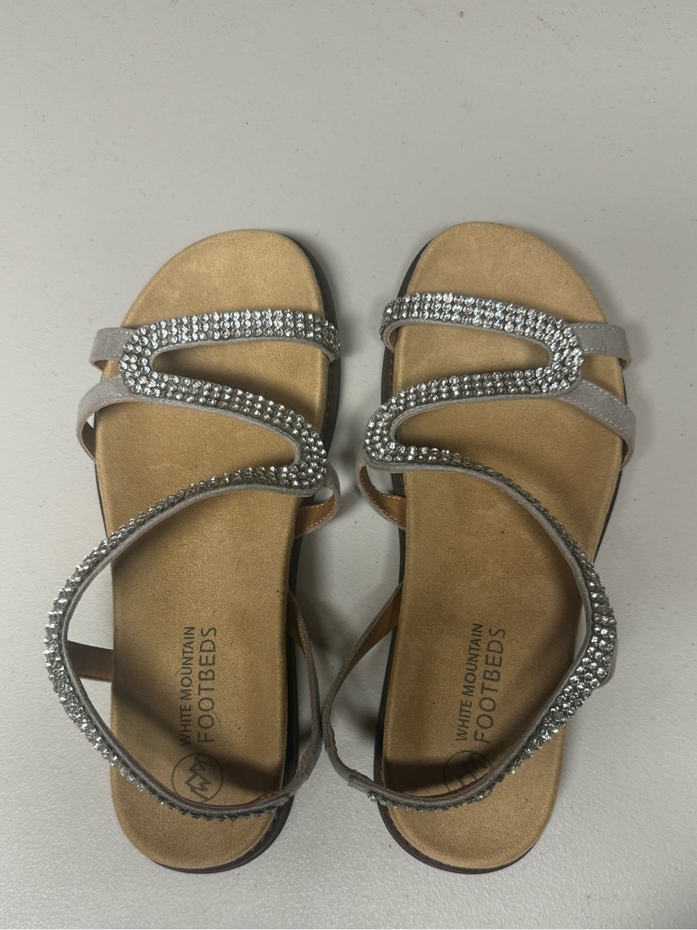 White Mountain Silver Crystal Strappy Footbed Sandals
